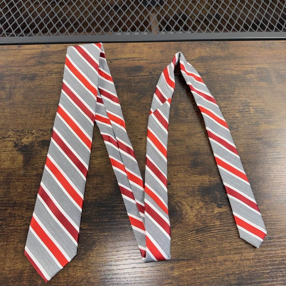 JF‎ J.Ferrar Men's Tie Gray Red White Striped Neck Tie Classic Business Formal